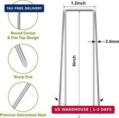 Whonline 75 Pack Landscape Staples 4 Inch, Galvanized Garden Stakes U-Shaped SOD