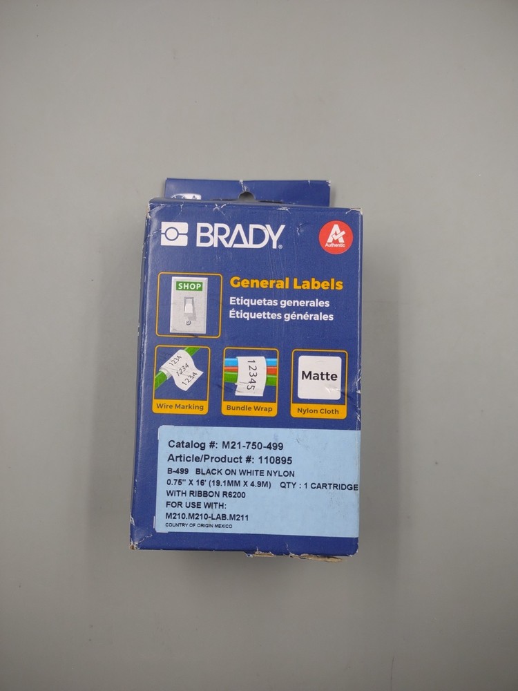 Brady M21750499 Label Tape – Black on White Nylon