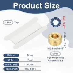 5Pcs Brass 3/8″ NPT Male Pipe Plug Fitting Assortment Kit