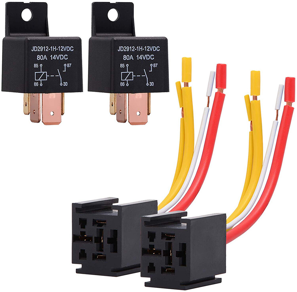 2 PCS Car Relay 4Pin DC 12V 80A Normally Open SPST with Relay Socket Plug 4 Wire