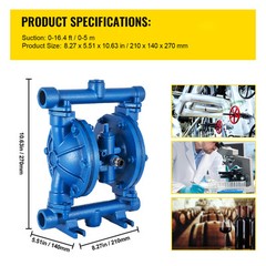 VEVOR Air-Operated Double Diaphragm Pump 1/2″ Inlet Cast iron Nitrile Diaphragm