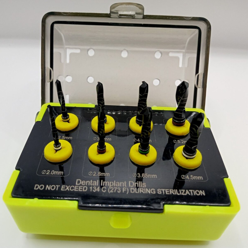 German Dental Implant Drills Kit 8 Pcs Set Titanium Coated Black Surgical Tools