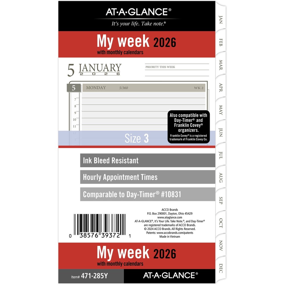 AT-A-GLANCE 2026 Weekly & Monthly Refill Planner, 3.75″ x 6.75″, 471-285Y Size 3