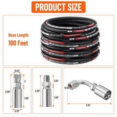 100FT 1/4″ Hydraulic Hose & 24 Fittings (JIC Female & NPTF Male & JIC Female 90°