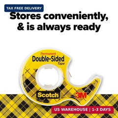Scotch Double-Sided Tape, 1/2 in x 250 in (12.7 mm x 6.35 m), 3 Pack