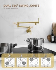 Fransiton Brushed Gold Pot Filler Pot Filler Faucet Wall Mount Brass Folding