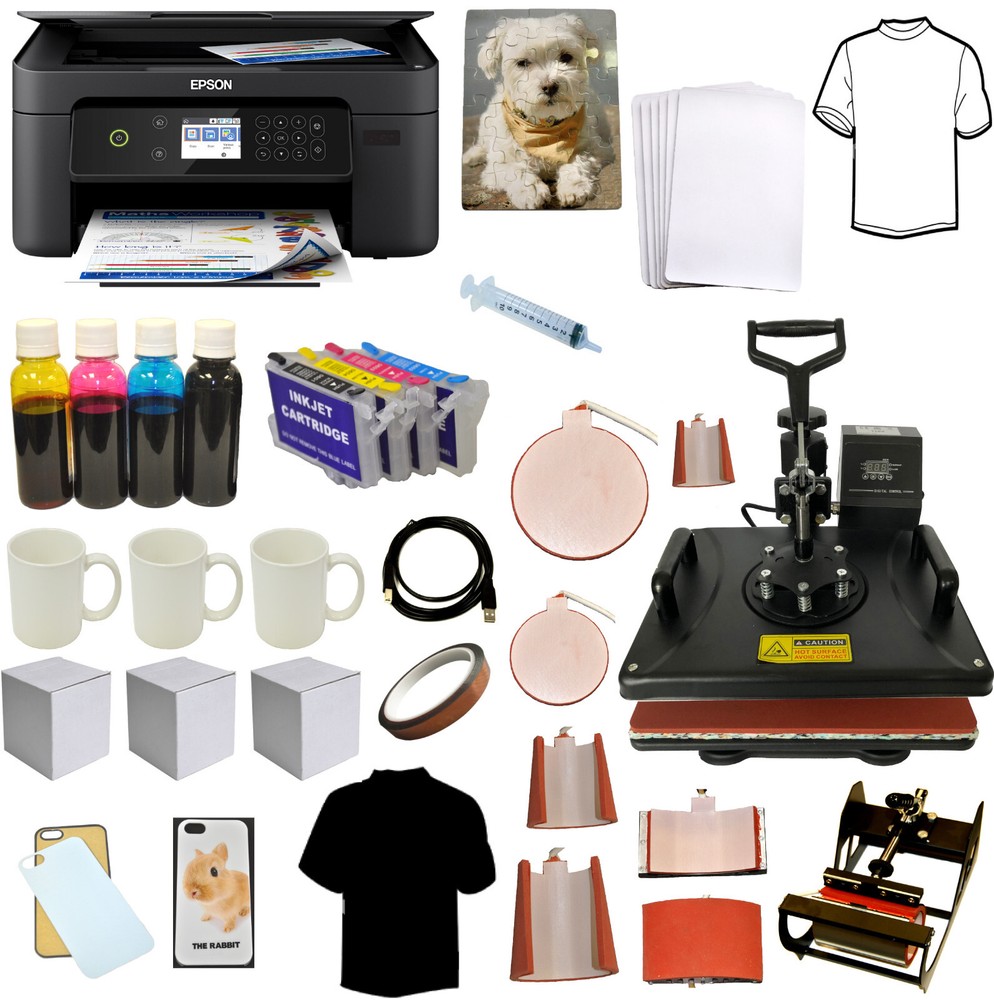 8in1 Combo Heat Press Wireles Sublimation Ink Printer Tshirts Mug Startup Bundle