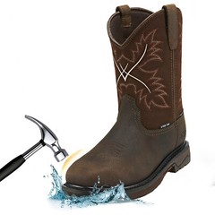 NINGO Men Waterproof Steel Toe Work Boots Leather Oil Slip Resistant Cowboy Boot