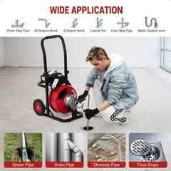 100FT x 1/2″ Drain Cleaner 370W Electric Sewer Snake Cleaning Machine W/ Cutters