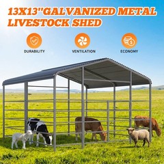 Free ship 13x13ft Galvanized Metal Livestock Shelter Heavy-Duty Cattle Shed US