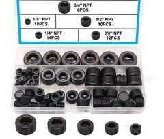 60PCS NPT Plug Set Carbon Steel Pipe Plug Assortment Kit 1/8 1/4″ 3/8″ 1/2″ 3/4″