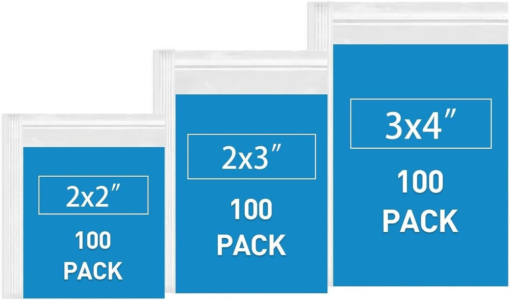 Small Plastic Bags, 300 PCS Mini Baggies 3 Assorted Sizes 2×2 2×3 3×4 Inch. Mini