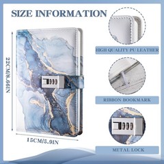 Diary with Lock, A5 Lockable Journal, PU Leather 8.6×5.9 inches, Blue