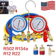AC Manifold Gauge Set A/C Refrigeration 3 Way Hose Fit For R502 R134a R12 R22