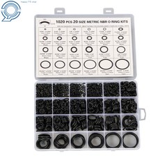 1020-Piece Nitrile Rubber O-Ring Assortment, 20 Sizes Resists Oil and Heat