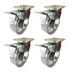 4 Heavy Duty Caster Set 4″ 5″ 6″ 8″ All Steel Wheels Rigid & Total Lock Brake