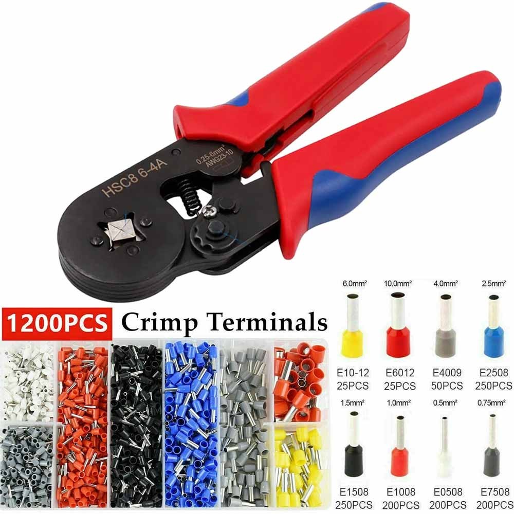 Ratchet Ferrule Crimping Tool Kit Self-adjustable AWG 23-7 Wire Terminal Crimper