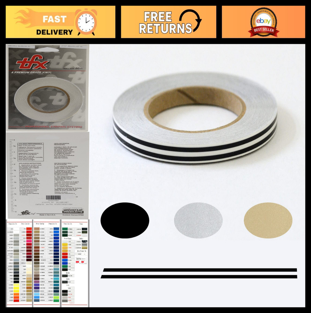 Custom Dual Pinstripe Tape 3/16″ x 50′ – Silver Metallic Auto Trim Decal Stripe