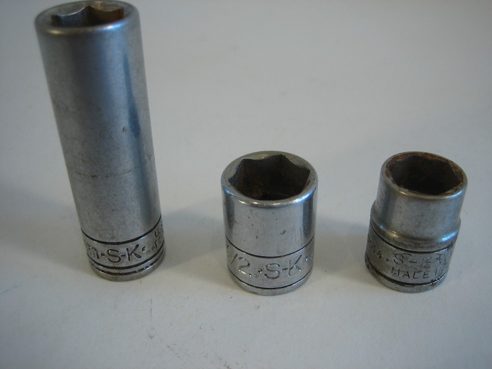 3 S-K Wayne 1/4 Inch Drive Six Point Sockets 11mm 1/2 And 7/16