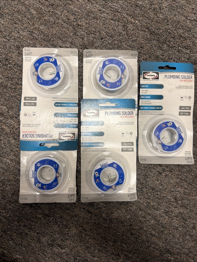 (5) PLUMBING SOLDER Silver Bearing Solid Wire Solder 3 oz #327790 NEW