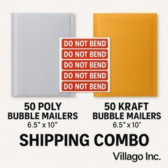 50 Poly + 50 Kraft Bubble Mailers 6.5×10 + 100 Stickers | Shipping Combo