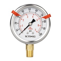 SCTSNSR 0 to 100 Psi Pressure Gauge, Glycerin Liquid Filled, 2.5 0-100 PSI