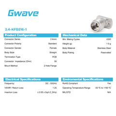 2.4mm Female Solderless PCB Connector with 2 Hole Flange for Stripline, DC-50GHz