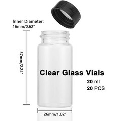 JIUWU 20 Pack, 20 ml Clear Glass Vials with Screw Caps 5 Dram Small Size…