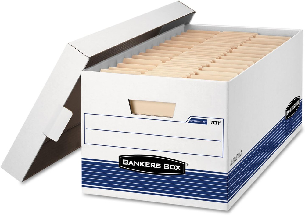 12 Pack Stor/File Medium-Duty File Storage Boxes, Fastfold, Lift-Off Lid, Letter