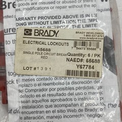 PACK OF 6 BRADY 65688 Single Pole Circuit Breaker, Electrical Lockouts, RED