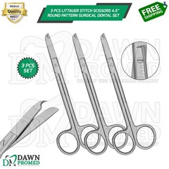 3 Pcs Littauer Stitch Scissors 4.5″ Round Pattern Surgical Dental Instrument Set