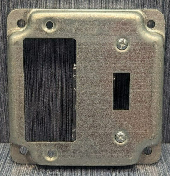 Hubbell Raco 814C 4 in. Square Cover, Exposed Work, 1 GFCI And 1 Toggle Switch
