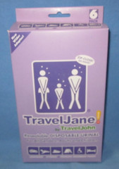a box of 6 ~ TravelJane Disposable Urinals by TravelJohn ~ unisex, Adults, Kids