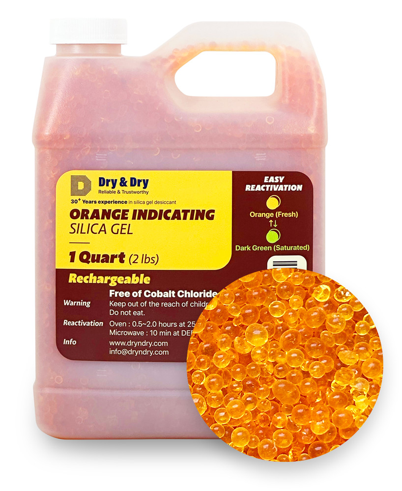 1 Quart(2 LBS) “Dry&Dry” Premium Orange Indicating Silica Gel Desiccant Bead