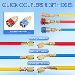 3-Way AC Manifold Gauges Set with 3 x 4FT Hoses for R22 R134A R410 – Complete
