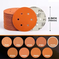 50 PCS 6 Inch 6 Hole Ceramic Sanding Discs P220 Grit, Hook and Loop Orbital