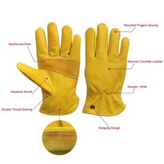 Cowhide Leather Work Gloves XX-Large Yellow Reinforced Construction Gardening