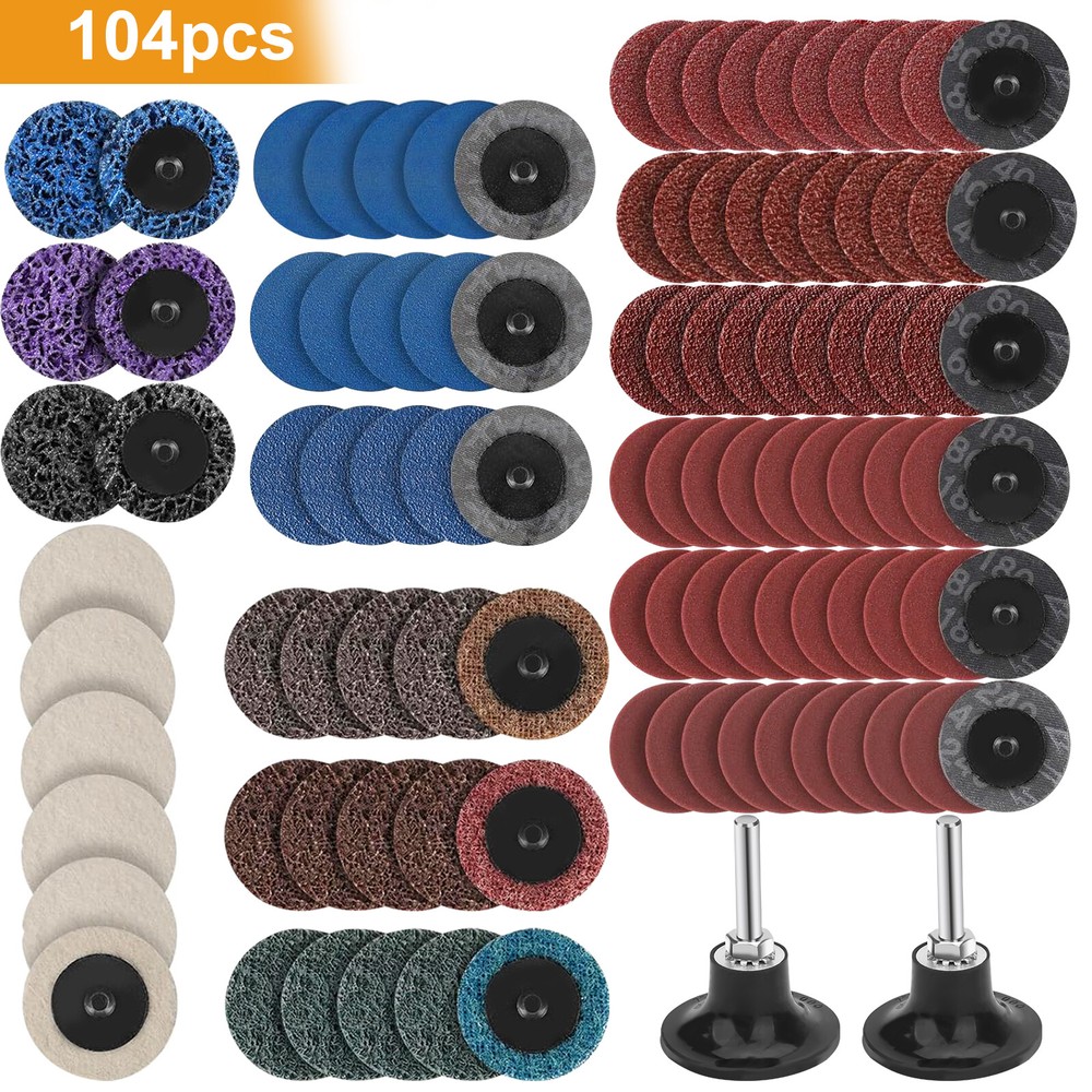104 Pcs Sanding Discs Set 2 Inch 40/60/80/120/180/240 Grit for Drill Die Grinder