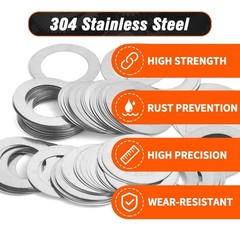 High-Strength 304 SS Shim Washers Kit – 0.1/0.2/0.3/0.5mm Adjustable Spacers