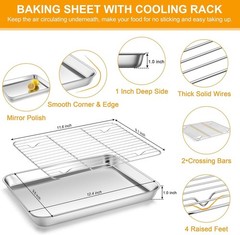 Quarter Sheet with Rack (1 Pan + 1 Rack), 9×13 Stainless Steel Baking Pan with W