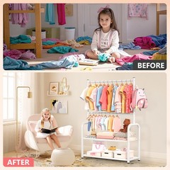 ZHKINGGS Kids Clothing Rack with 2-Layer 29.53″W x 13.58″D x 55.9″H, White