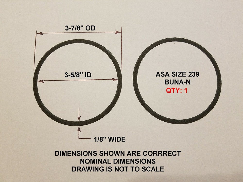 O-ring Size 239, 3-7/8″ OD x 3-5/8″ ID x 1/8″ thick. Buna-N, Nitrile. Qty. 1