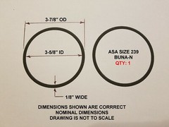 O-ring Size 239, 3-7/8″ OD x 3-5/8″ ID x 1/8″ thick. Buna-N, Nitrile. Qty. 1