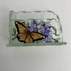 Joan Baker designs wings & wisteria cut glass hand painted business card holder