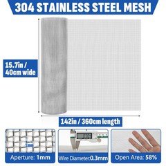 20 Mesh 304 Stainless Steel Screen, 15.7” x 15.7in x 142in(40x360cm)