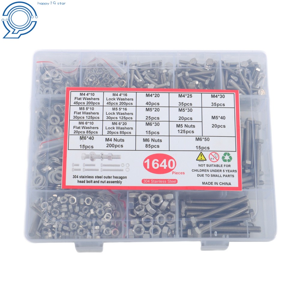 1640PCS M4 M6 M5 Bolts and Nuts Assortment Kit Grade 8.8 Alloy Steel Hex Screws