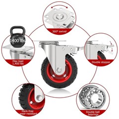 5 Inch Caster Wheels Heavy Duty with Dual-Lock Safety Brake and Rubber Tire W…