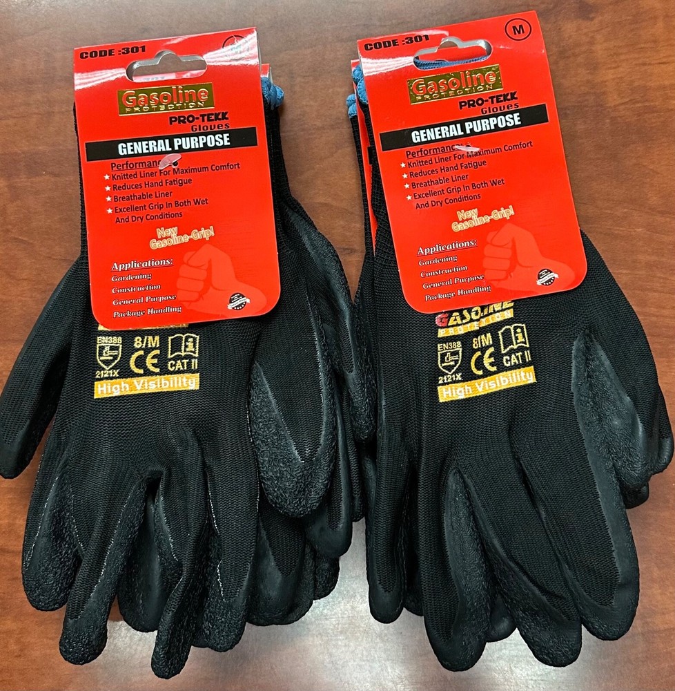 12 Pair Gasoline Black Safety Gloves Latex Coated Grip Cut Resistant