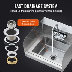 VEVOR Wall Mount Hand Wash Sink 17″x 15″ Stainless Steel w/ Faucet & Splash NSF