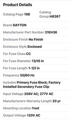 Dayton 31Eh36 Control Transformer, 1 Kva, 80°C 120V Ac 208/277V Ac Open Box New